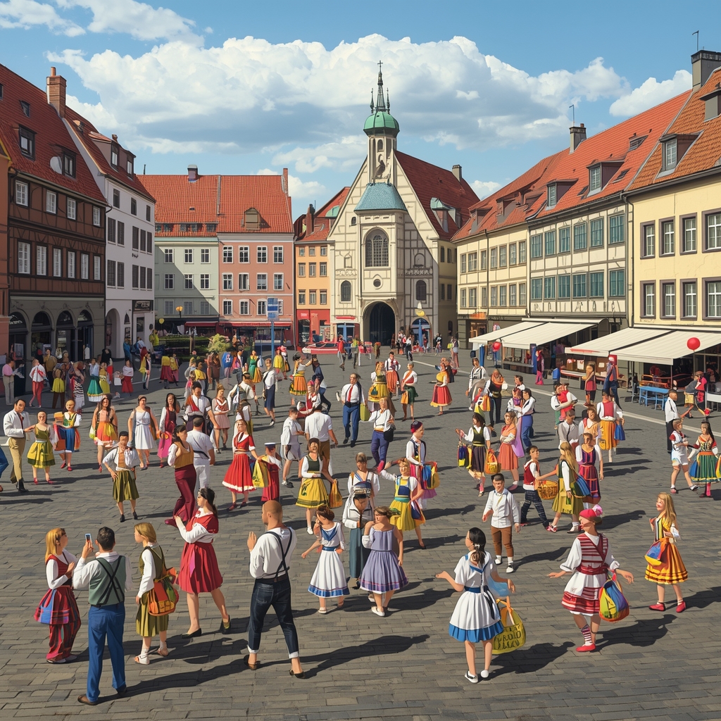 Prompt: A lively traditional cultural festival in an old European town square, vibrant colors, highly detailed, nano banana2 --no woman